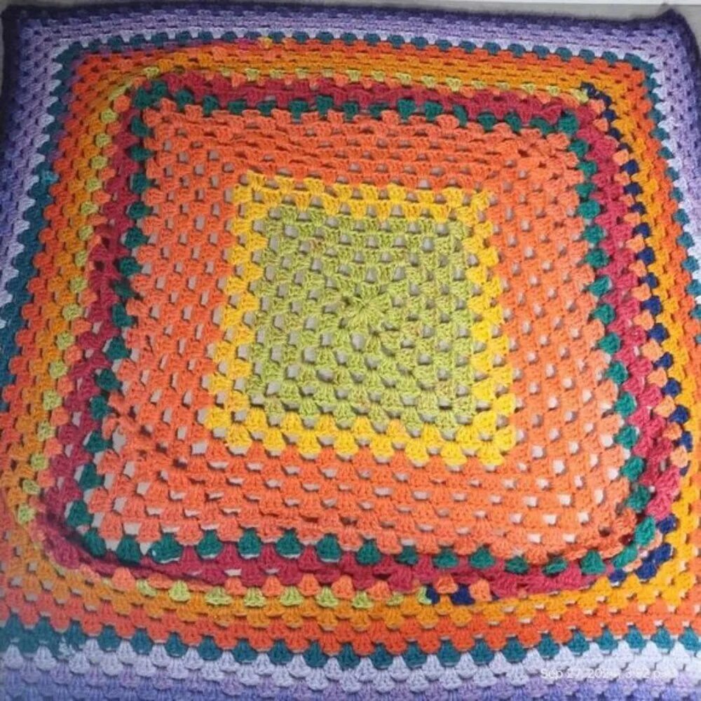 Handmade Crochet rainbow blanket art‎ square vibrant colors Tapestry